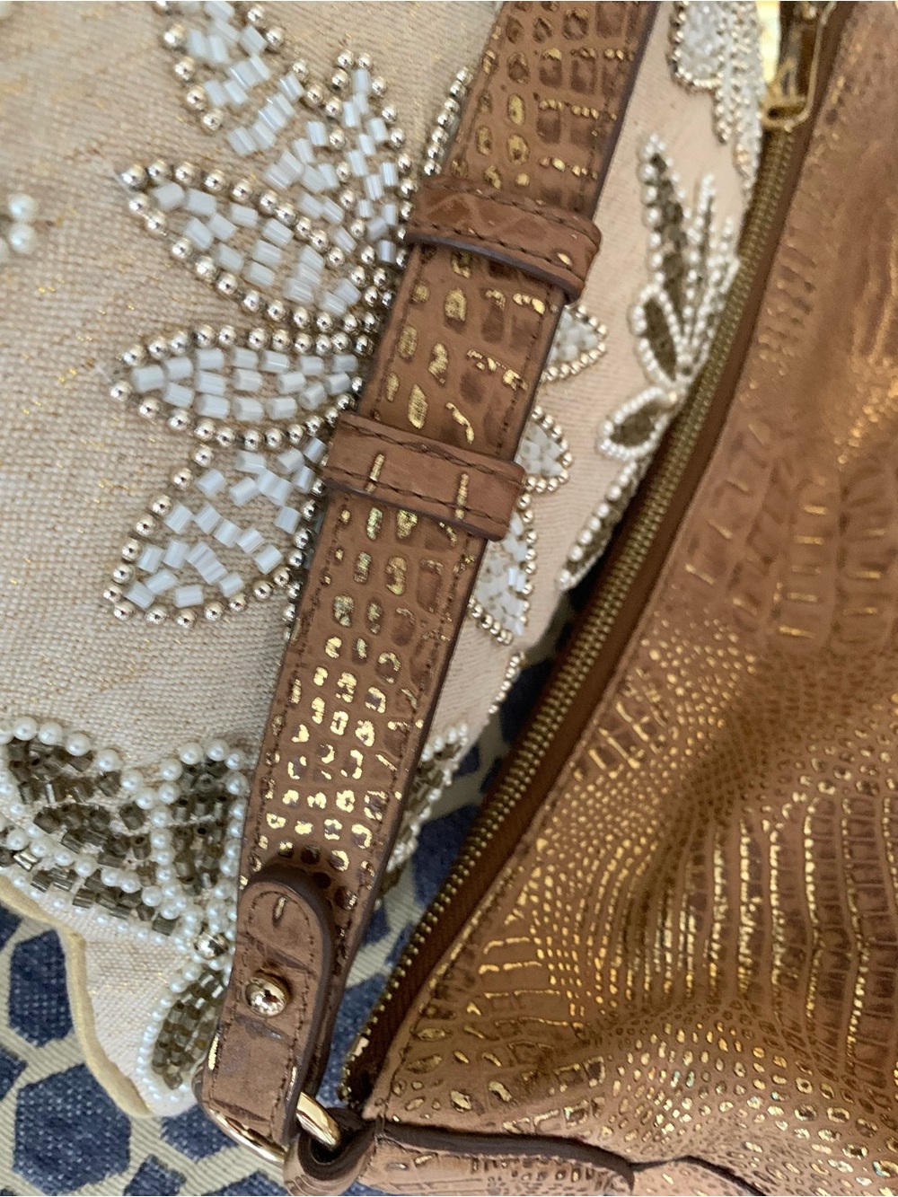 Brahmin Brown Croc-Embossed Shoulder Bag Gold accents - Picture 11 of 13